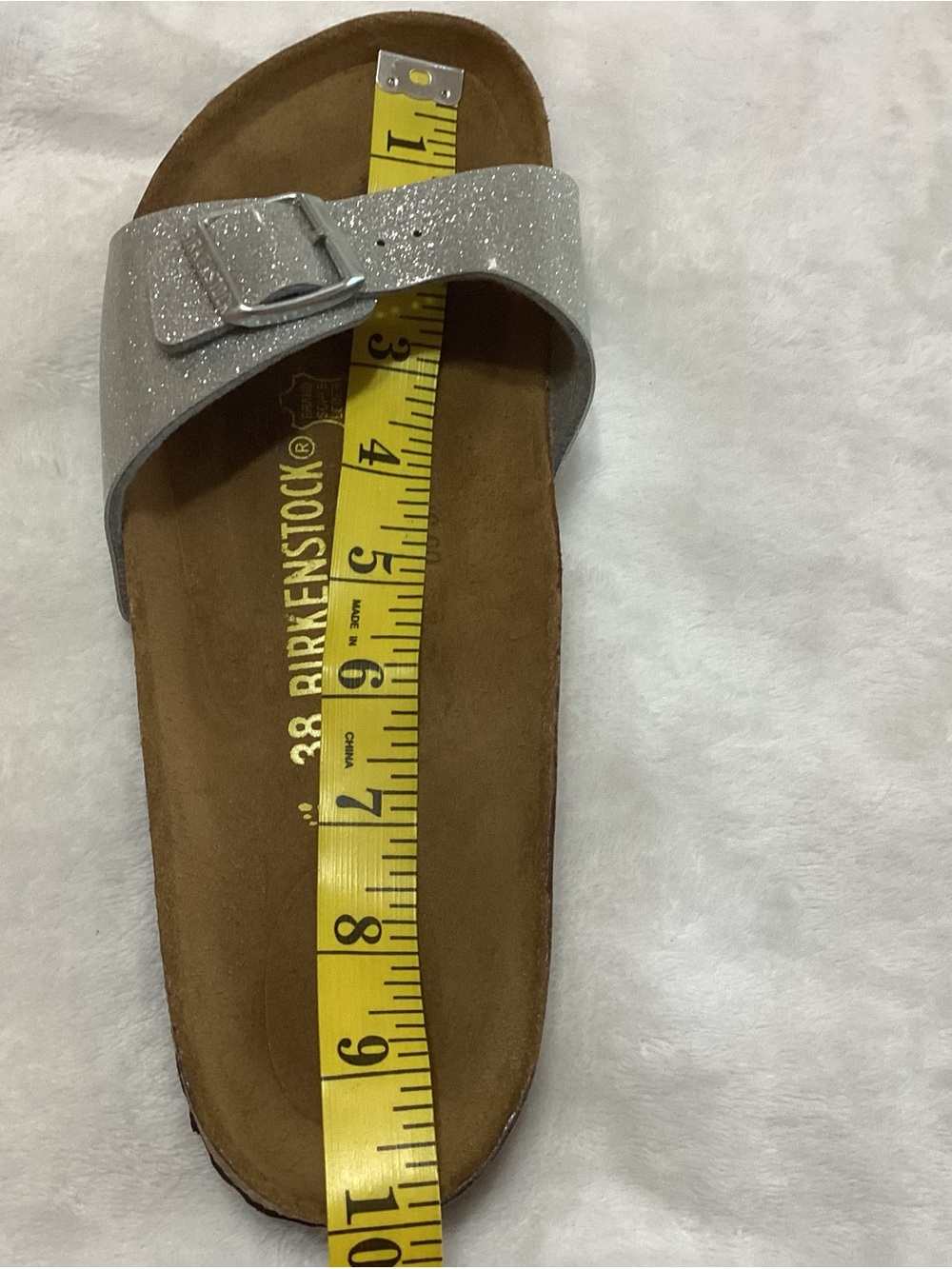 Birkenstock Madrid Silver Metallic Slide Sandals Size 38 - US 7 Narrow Men’s 5N - Picture 9 of 11